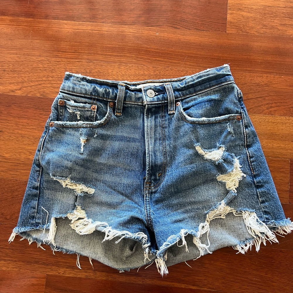 Abercrombie & Fitch Blue Distressed Jean Shorts Curve Love Mom High Rise